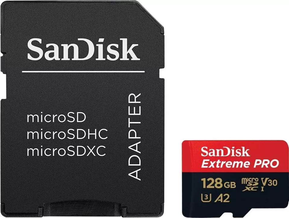 SanDisk 128GB Extreme PRO® microSD™ UHS-I Card with Adapter C10, U3, V30, A2, 20