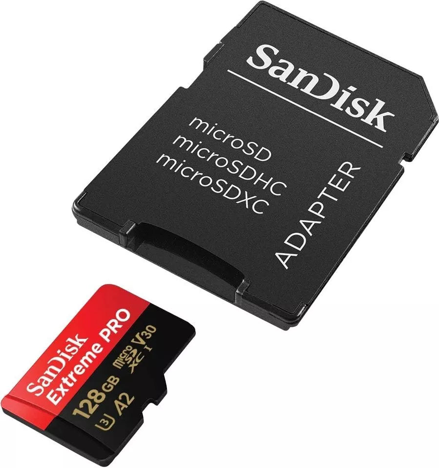 SanDisk 128GB Extreme PRO® microSD™ UHS-I Card with Adapter C10, U3, V30, A2, 20